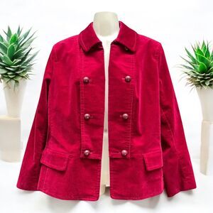 Talbots Velvet Petite Blazer Jacket Women’s 8P Red Wine Military Pea Coat Button
